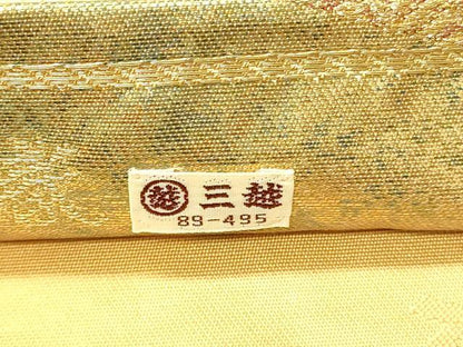 平和屋着物◎六通柄袋帯　青銅金唐織　色紙花文　引箔　三越扱い　正絹　逸品　DABF6617qp