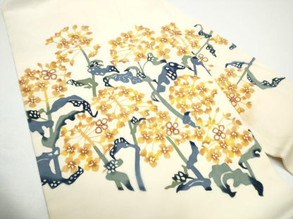 平和屋着物●塩瀬　九寸名古屋帯　型染め　枝花文　正絹　逸品　CABG6392hy
