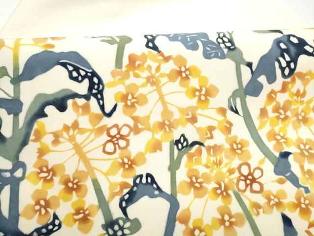 平和屋着物●塩瀬　九寸名古屋帯　型染め　枝花文　正絹　逸品　CABG6392hy