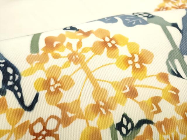 平和屋着物●塩瀬　九寸名古屋帯　型染め　枝花文　正絹　逸品　CABG6392hy