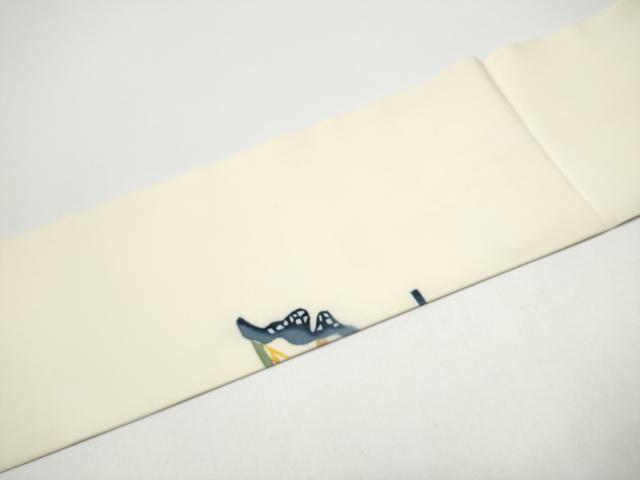 平和屋着物●塩瀬　九寸名古屋帯　型染め　枝花文　正絹　逸品　CABG6392hy