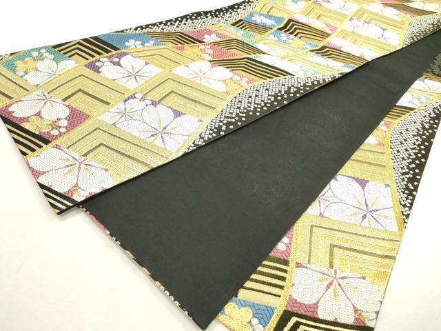 平和屋着物▼六通柄袋帯 流水桜文 黒地 金糸 さが美扱い 正絹 逸品 DABF2318fe