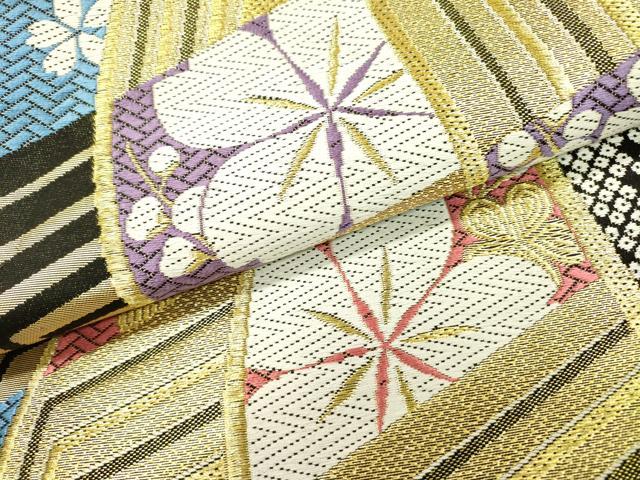 平和屋着物▼六通柄袋帯 流水桜文 黒地 金糸 さが美扱い 正絹 逸品 DABF2318fe