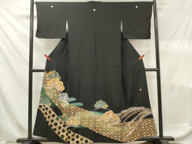 平和屋着物■豪華黒留袖　作家物　駒刺繍　松　花菱文　暈し染め　金銀彩　正絹　逸品　DABF6075zy
