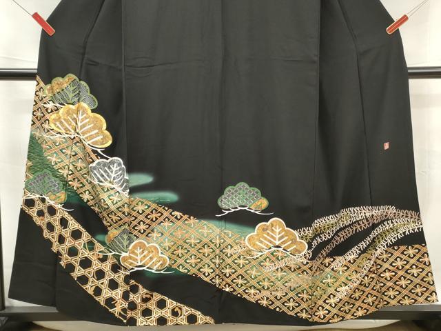 平和屋着物■豪華黒留袖　作家物　駒刺繍　松　花菱文　暈し染め　金銀彩　正絹　逸品　DABF6075zy