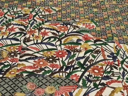 平和屋着物●江戸紅型　五味桂子　訪問着　型染め　道長扇面草花文　正絹　逸品　DABF1252ud