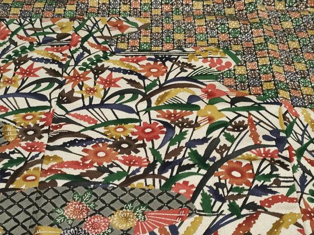 平和屋着物●江戸紅型　五味桂子　訪問着　型染め　道長扇面草花文　正絹　逸品　DABF1252ud