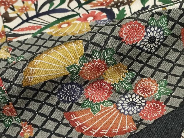平和屋着物●江戸紅型　五味桂子　訪問着　型染め　道長扇面草花文　正絹　逸品　DABF1252ud