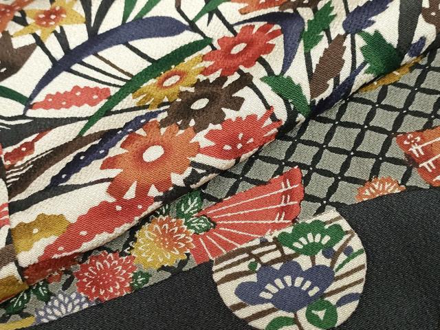 平和屋着物●江戸紅型　五味桂子　訪問着　型染め　道長扇面草花文　正絹　逸品　DABF1252ud
