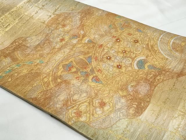 平和屋着物◎中国三大刺繍　スワトウ刺繍　太鼓柄袋帯　道長青海波花文　金糸　正絹　逸品　CABG5063fb