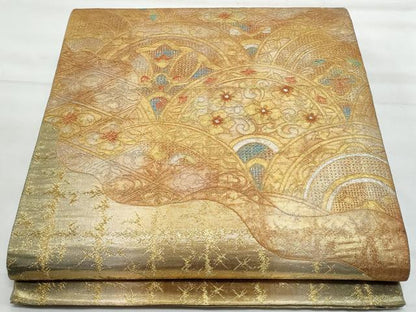 平和屋着物◎中国三大刺繍　スワトウ刺繍　太鼓柄袋帯　道長青海波花文　金糸　正絹　逸品　CABG5063fb