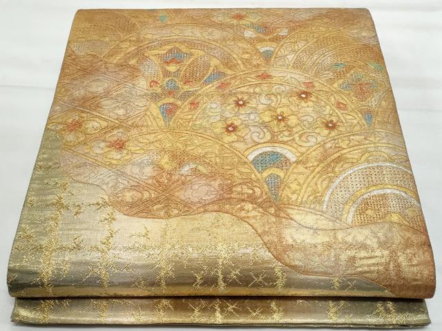平和屋着物◎中国三大刺繍　スワトウ刺繍　太鼓柄袋帯　道長青海波花文　金糸　正絹　逸品　CABG5063fb