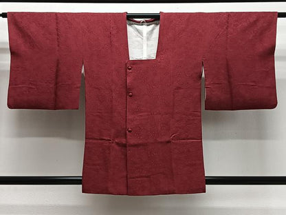平和屋着物＃羽織　草花地紋　濃紅色　さが美扱い　正絹　逸品　CABG3870ua