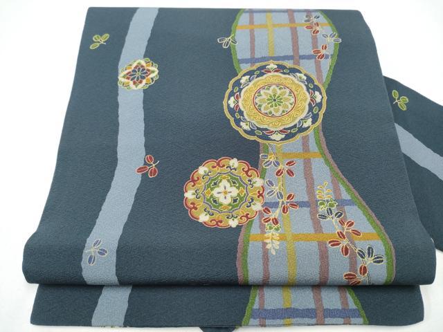 平和屋着物●九寸名古屋帯　立涌格子花文　金彩　正絹　逸品　CABG8822hy