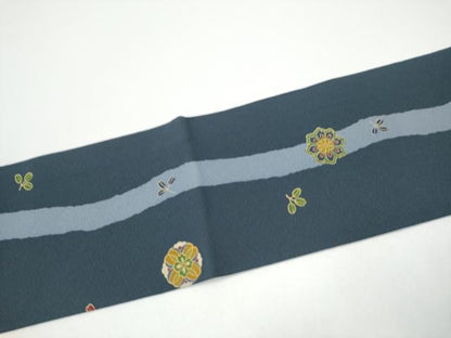平和屋着物●九寸名古屋帯　立涌格子花文　金彩　正絹　逸品　CABG8822hy