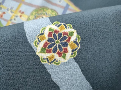 平和屋着物●九寸名古屋帯　立涌格子花文　金彩　正絹　逸品　CABG8822hy