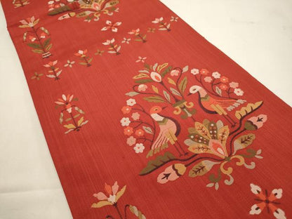 平和屋着物◎六通柄 本袋帯 花鳥文 正絹 逸品 DABF8027we