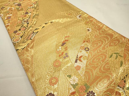 平和屋着物◎全通柄袋帯 唐織 かつら全通錦 熨斗吉祥花鳥文 金糸 鈴乃屋扱い 正絹 逸品 DABF8044we