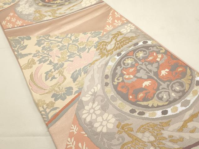 平和屋着物◎六通柄袋帯 花鳥丸文 金銀糸 正絹 逸品 DABF8034we
