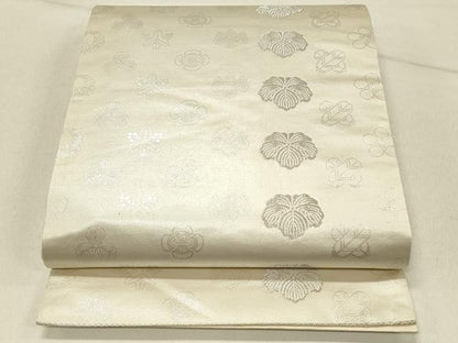 平和屋着物◎六通柄袋帯 家紋 銀糸 正絹 逸品 DABF6623qp