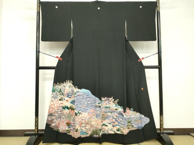 平和屋着物■豪華黒留袖　風景文　正絹　逸品　DABF4502cd