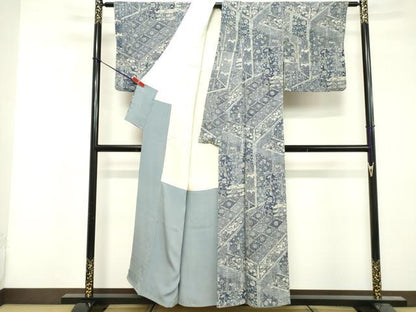 平和屋着物■上質な小紋　更紗花文　鬼しぼ縮緬　正絹　逸品　DABF9525cd