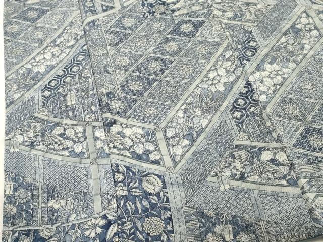 平和屋着物■上質な小紋　更紗花文　鬼しぼ縮緬　正絹　逸品　DABF9525cd