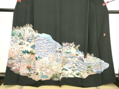 平和屋着物■豪華黒留袖　風景文　正絹　逸品　DABF4502cd