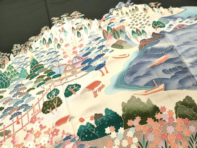 平和屋着物■豪華黒留袖　風景文　正絹　逸品　DABF4502cd