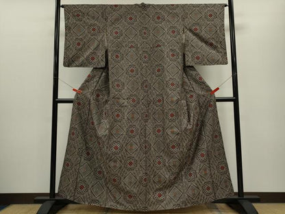 平和屋着物●本場大島紬　龍郷絣　菱花文　正絹　逸品　CABG2147ze