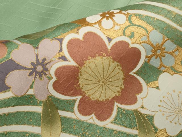 平和屋着物●豪華振袖　流水片輪車草花文　暈し染め　金彩　正絹　逸品　CABG2153ze