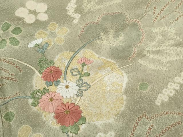 平和屋着物●訪問着　絞り　刺繍　草花文　金銀彩　正絹　逸品　CABG2160ze
