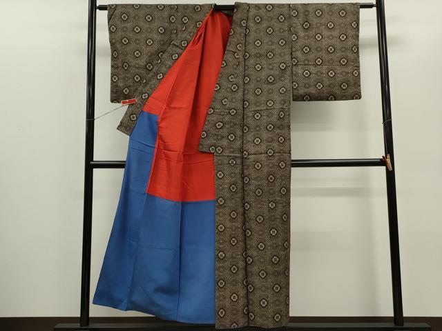 平和屋着物●アンティーク　大正ロマン　本場大島紬　龍郷絣　蜀江井桁絣　正絹　逸品　CABG2146ze