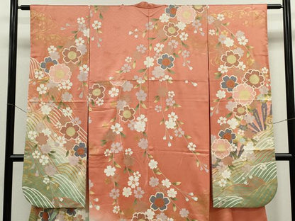 平和屋着物●豪華振袖　流水片輪車草花文　暈し染め　金彩　正絹　逸品　CABG2153ze