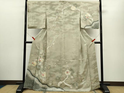 平和屋着物●訪問着　絞り　刺繍　草花文　金銀彩　正絹　逸品　CABG2160ze