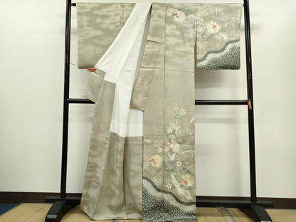 平和屋着物●訪問着　絞り　刺繍　草花文　金銀彩　正絹　逸品　CABG2160ze