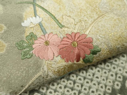 平和屋着物●訪問着　絞り　刺繍　草花文　金銀彩　正絹　逸品　CABG2160ze