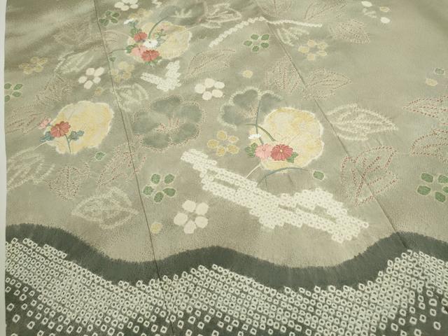 平和屋着物●訪問着　絞り　刺繍　草花文　金銀彩　正絹　逸品　CABG2160ze