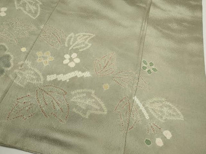 平和屋着物●訪問着　絞り　刺繍　草花文　金銀彩　正絹　逸品　CABG2160ze