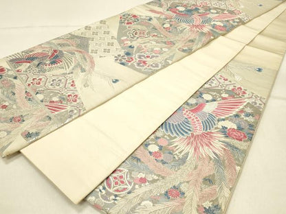 平和屋着物◎六通柄袋帯　唐織　孔雀花文　九百錦プラチナ箔　正絹　逸品　DABF6693qp