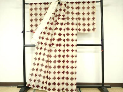 平和屋着物＊夏物　紗紬　十字絣　正絹　逸品　DABF3477op
