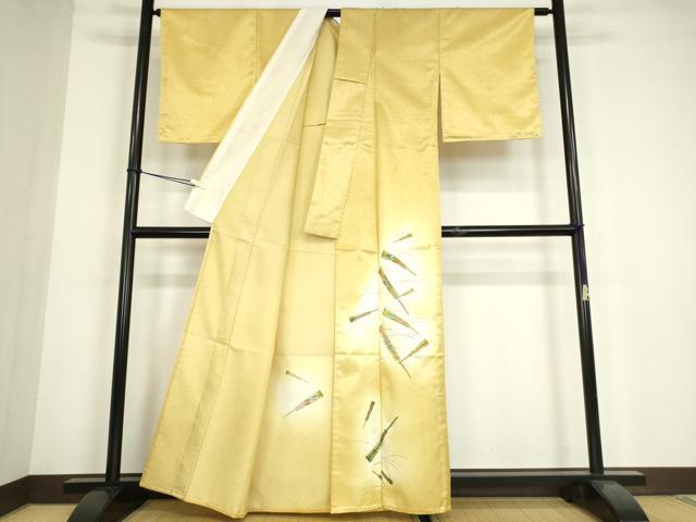 平和屋着物▽訪問着　単衣　扇面花文　暈し染め　金彩　洗える着物　DABE4820az