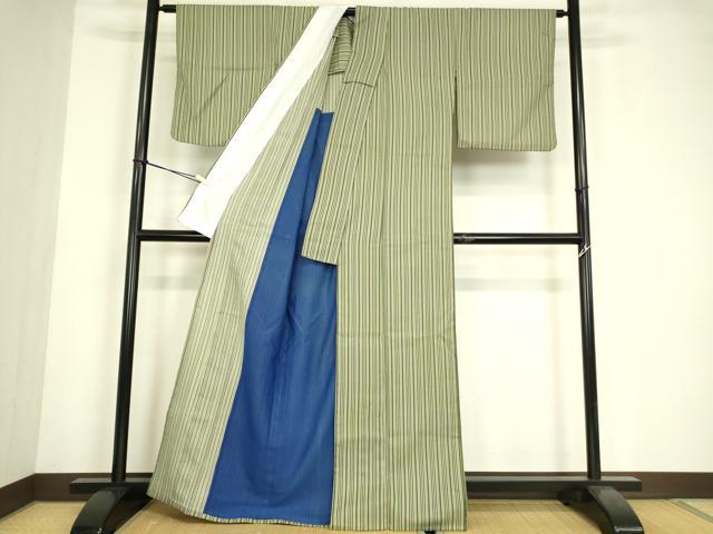 平和屋着物▽小紋　単衣　縞　洗える着物　DABE4828az