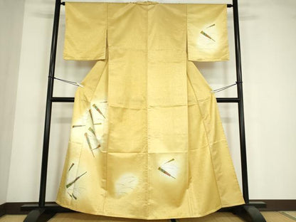 平和屋着物▽訪問着　単衣　扇面花文　暈し染め　金彩　洗える着物　DABE4820az