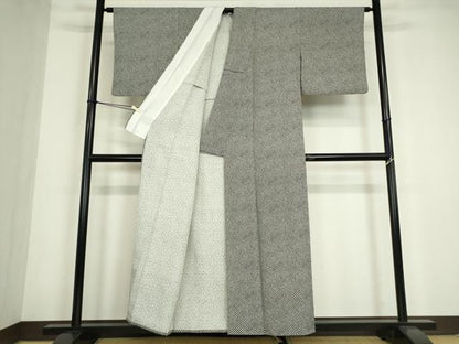 平和屋着物▽小紋　単衣　鹿の子文　黒地　洗える着物　DABE4868az