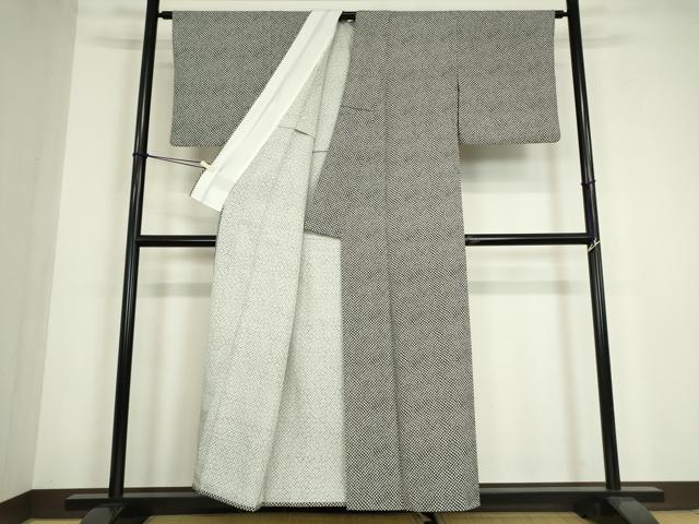 平和屋着物▽小紋　単衣　鹿の子文　黒地　洗える着物　DABE4868az