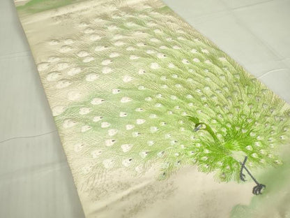 平和屋着物▼太鼓柄袋帯　総刺繍　孔雀文　金彩　引箔　正絹　逸品　DABE4890az