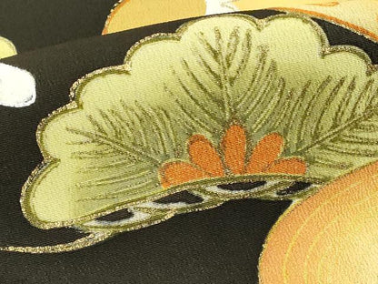 平和屋着物■豪華黒留袖　駒刺繍　扇花文　金彩　正絹　逸品　DABF9532cd