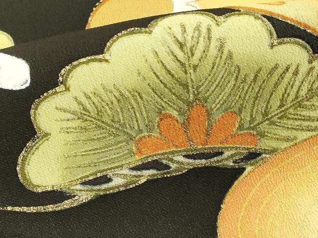平和屋着物■豪華黒留袖　駒刺繍　扇花文　金彩　正絹　逸品　DABF9532cd