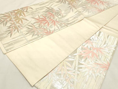 平和屋着物◎六通柄袋帯 笹竹文 金銀糸 正絹 逸品 DABF8098we